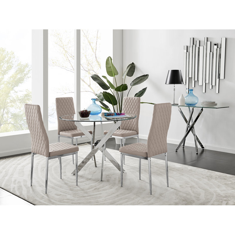 Eubanks 4-Person Round Dining Set, Cappuccino/Silver, Silver