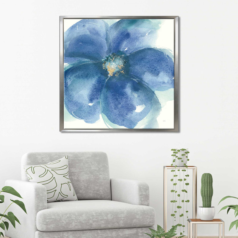 " Indigo Mint IV ", 36" H x 36" W x 1.5" D, Wrapped Canvas