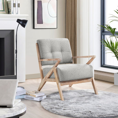 Chaise moderne gris, en bois d'hévéa massif, structure en bois d'hévéa rembourré d'une largeur de 31,74 po, finition brossée, capacité de 300 lb, rustique