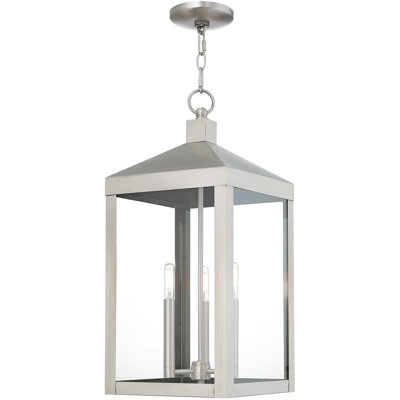 Lanterne suspendue d'extérieur 3 lumières avec abat-jour en verre transparent