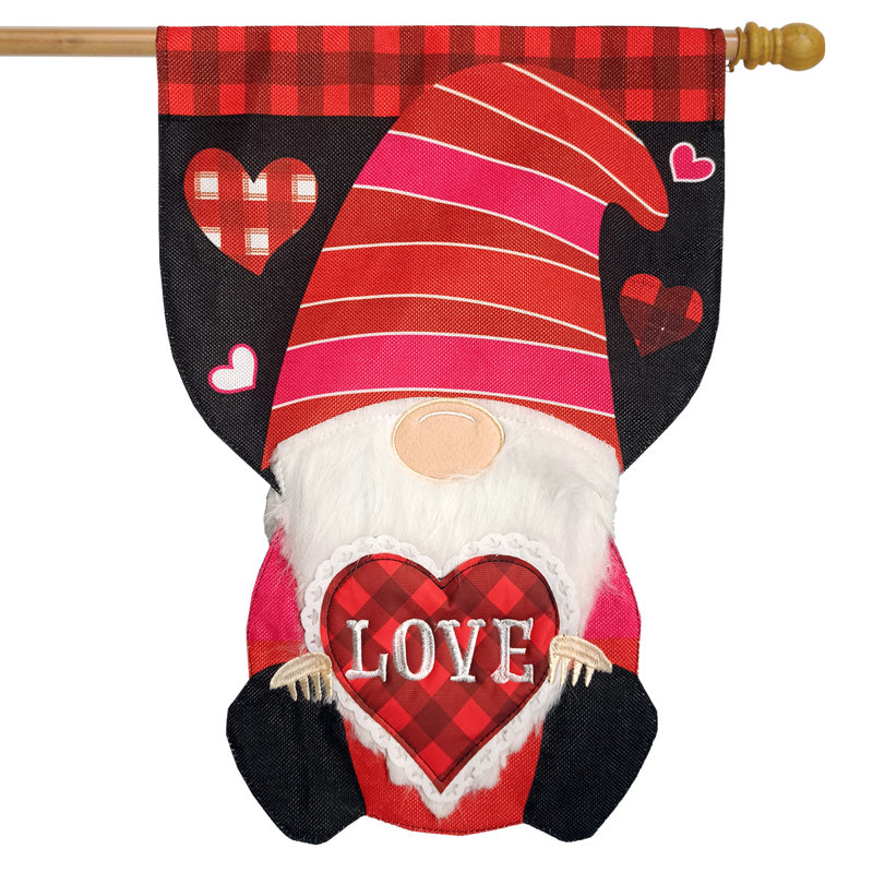 Drapeau de maison «Love Gnome», Blanc / rouge / noir