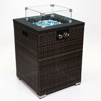 22" Propane Gas Fire Pit Table, 40000 BTU Square Steel Fire Pit With Beautiful Wicker Base For Outside Patio Deck Garden Backyard