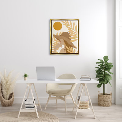 " Woman In Hat Warm Yellow Cutout Leaf Shapes " by Birch&Ink