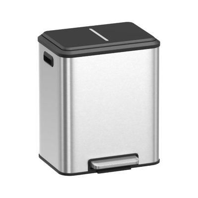 2 x 15 L Kitchen Waste Bin Double Rubbish Recycling Bin Silver