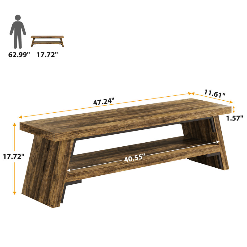 4 Pair Shoe Storage Bench With Lower Shelf, 47'' Front Entry Bench, Brown