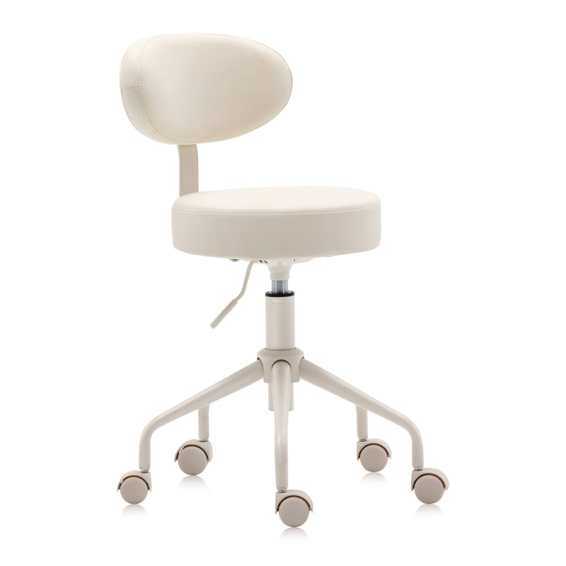Pneumatic Swivel Rolling Stool Chair with Backrest 503 KAI, White