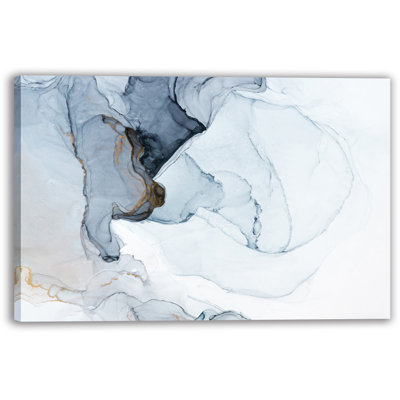 Abstrait encre tourbillonnante sur toile tendue monochrome et or