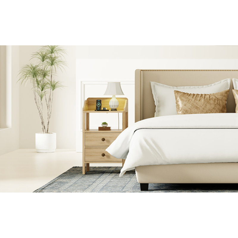 Smart charging storage modern wooden nightstand for compact spaces