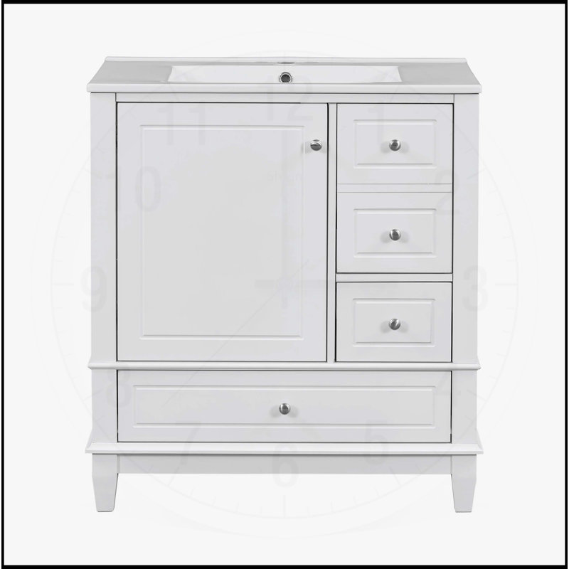 Meuble-lavabo autoportant de 30 pouces avec lavabo, porte à fermeture en douceur et rangement spacieux, idéal pour les salles de bain modernes et élégantes.