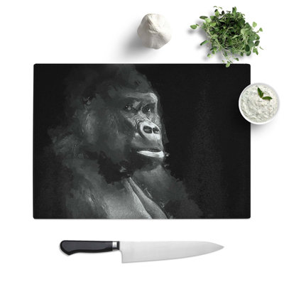 Tempered Glass Silverback Gorilla Portrait Chopping Board