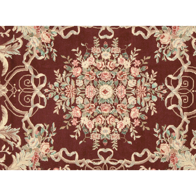 Hand Knotted Wool Area Rug in Wine And Beige