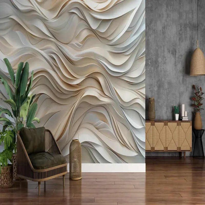 Soft Sand Waves - Murale texturée neutre 3D, L 96 po x l 108 po