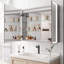 Armoire de rangement pour salle de bain 36 po x 30 po - Miroir à brouillard à DEL, portes doubles, contrôle de luminosité 3000k 6000k, 4 tiroirs et plus, miroir de coiffeuse American Design