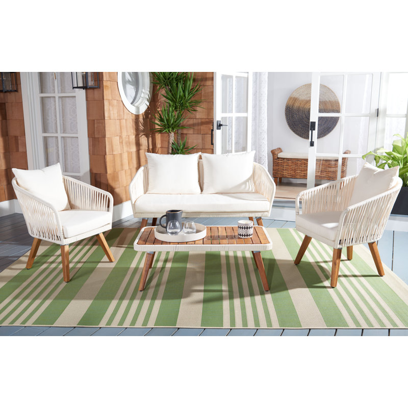 Ensemble de conversation de patio en bois massif avec coussins Larry , Beige, Beige