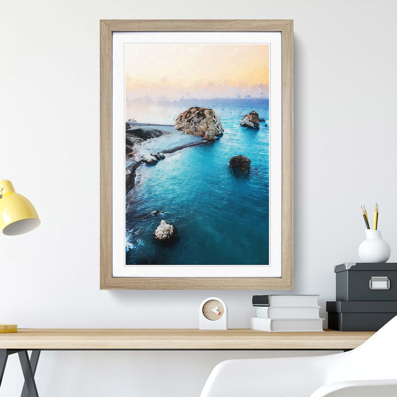 The Rock of Aphrodite Beach in Cyprus in Abstract - Framed Print, 60cm H x 40cm W x 2cm D, Oak