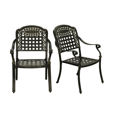 Outdoor Cast Aluminum Dining Armchair by World Menagerie