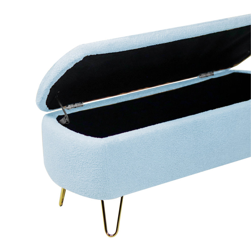 Repose-pieds rembourré avec banc de rangement Deshondra, Fausse fourrure bleue