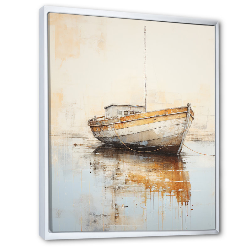 Minimalisme, bateau de pêche Horizon II - impression, H 44 po x l 34 po x P 1,5 po, Cadre flottant blanc