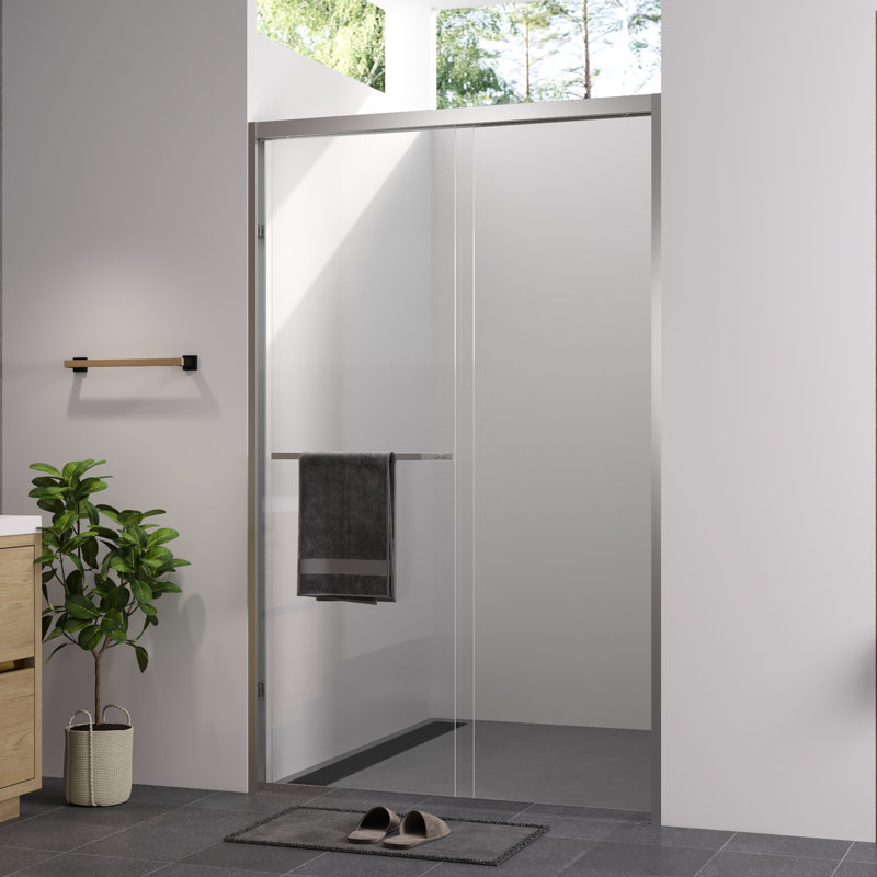 44 - 48"X76" Aluminum Frame Double Sliding Shower Door, 1/4" (6Mm) Clear Tempered Glass, Finished, Waterproof Design, Adjustable Size