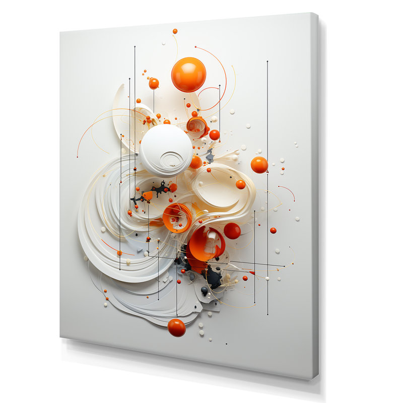 Symétrie orange et blanche en spirale I - art mural géométrique abstrait pour le salon, Toile tendue