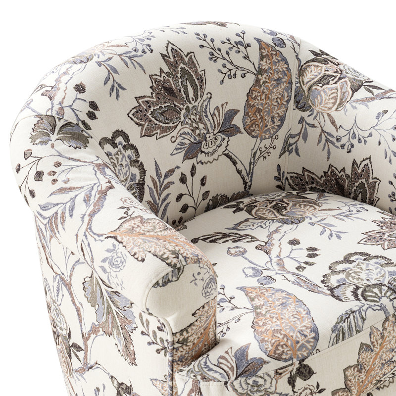 Loki 31.25"W Farmhouse Upholstered Fully Assembled Swivel Barrel Chair, Green Floral