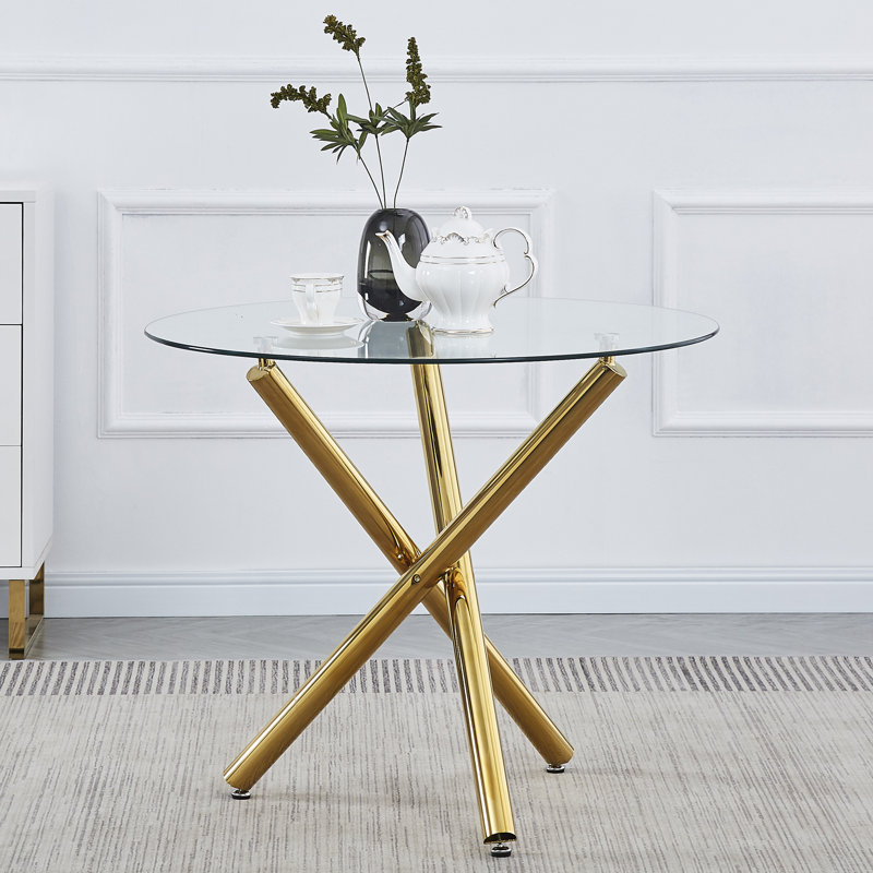 Gibun Round Glass Top Metal Base Dining Table