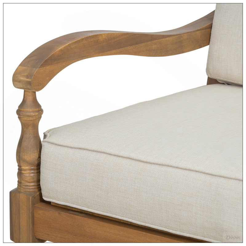 Ensemble de conversation 4 pièces avec coussins, ensemble de conversation d'extérieur en bois d'acacia, naturel et beige
