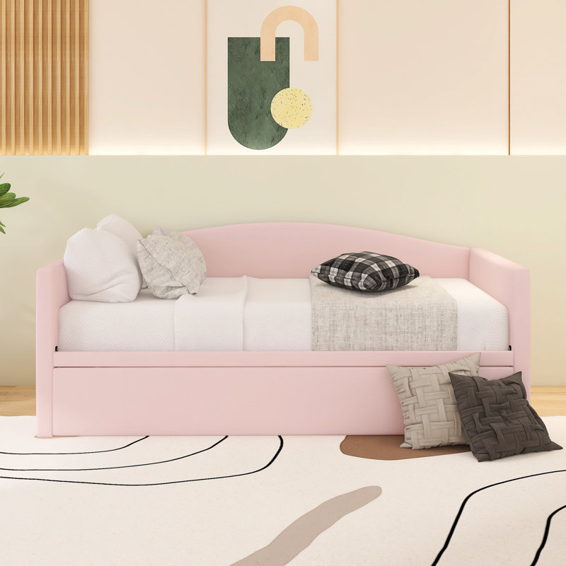 Lit de jour simple avec lit gigogne allongé, Rose