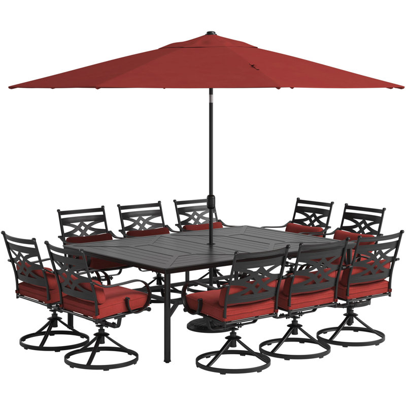 Elmfield 10 - Person Metal Patio Dining Set with Rectangular Table , Cushions Included, Red