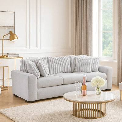 Zian Sofa, Light Gray Microfiber And Corduroy, 4 Matching Pillows, 92 Inch
