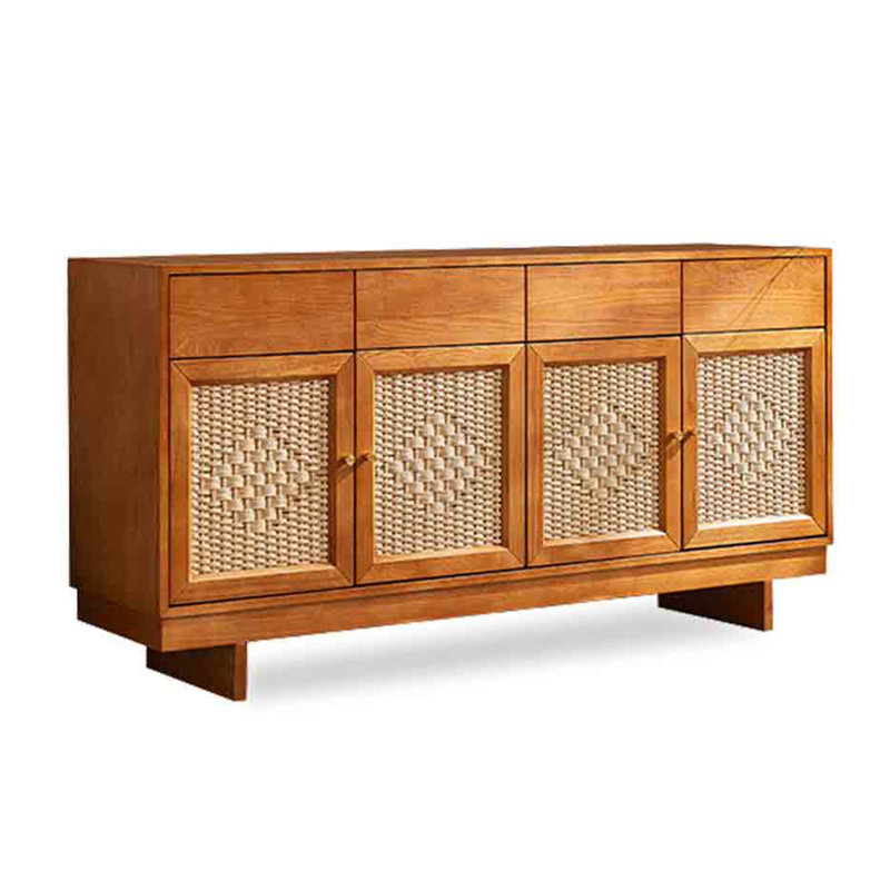 Buffet en bois massif et papier indonésien de style Wabi-sabi, H 32,7 po x l 70,9 po x P 15,7 po