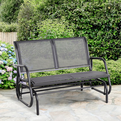 Outsunny 2-Person Outdoor Glider Bench, Patio Double Swing Rocking Chair Loveseat W/Powder Coated Steel Frame For Backyard Garden Porch, Gray -  Lark Manorâ¢, EF85BE6A770B4DC5B60E58BC684B6B2D