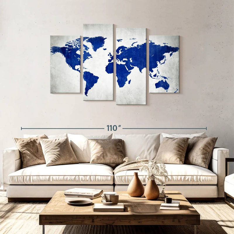 Carte du monde Aliaz en bleu, H 48 po x l 75 po