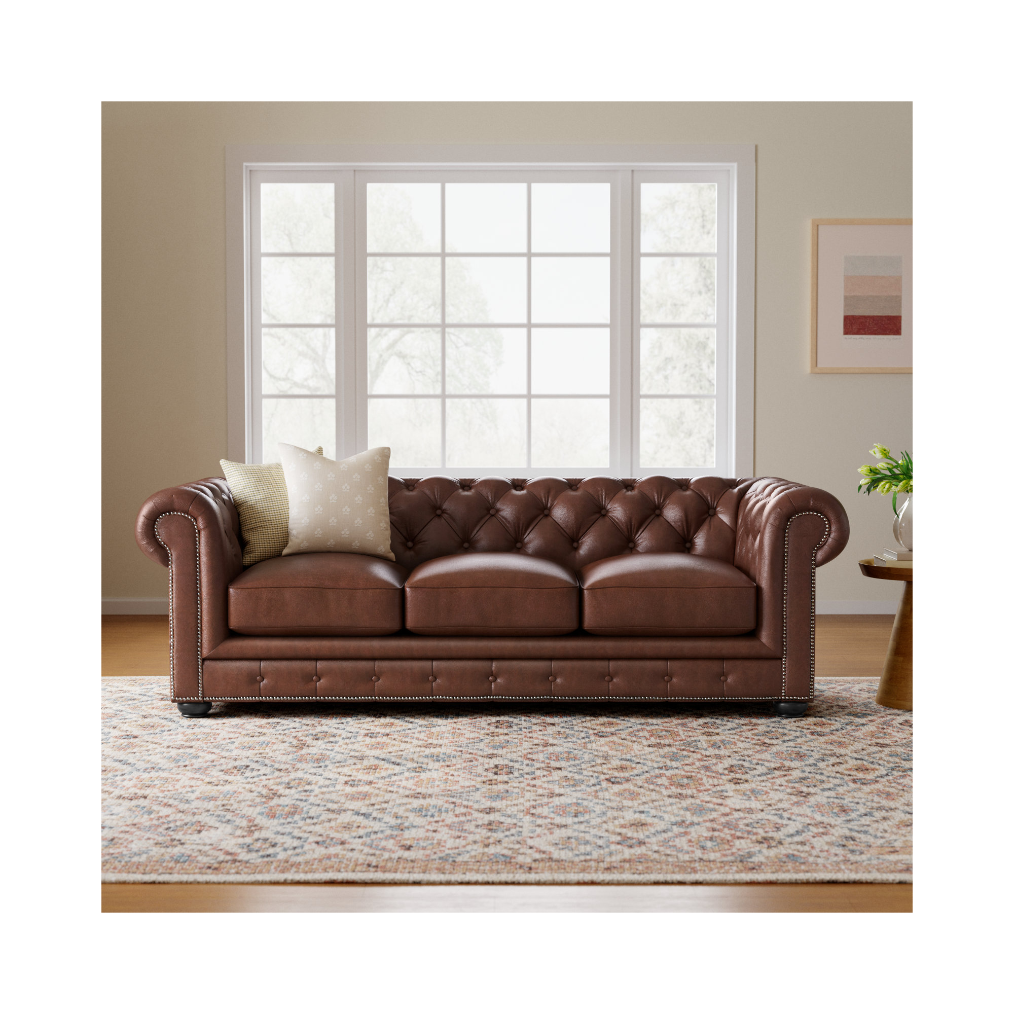 Freddie 95'' W Leather Sofa, Sidekick Cobble Stone Genuine Leather