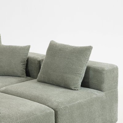 Modular Sectional For Living Room, Full-Foam Build, Textured Light Green Upholstery, Compact Compressed Package, Simple Assembly, Overall 111"X74"X24", 37" Module Size-Light Green