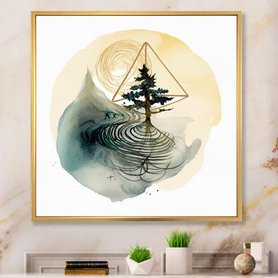 Paysage abstrait de montagnes, lune et arbre VI