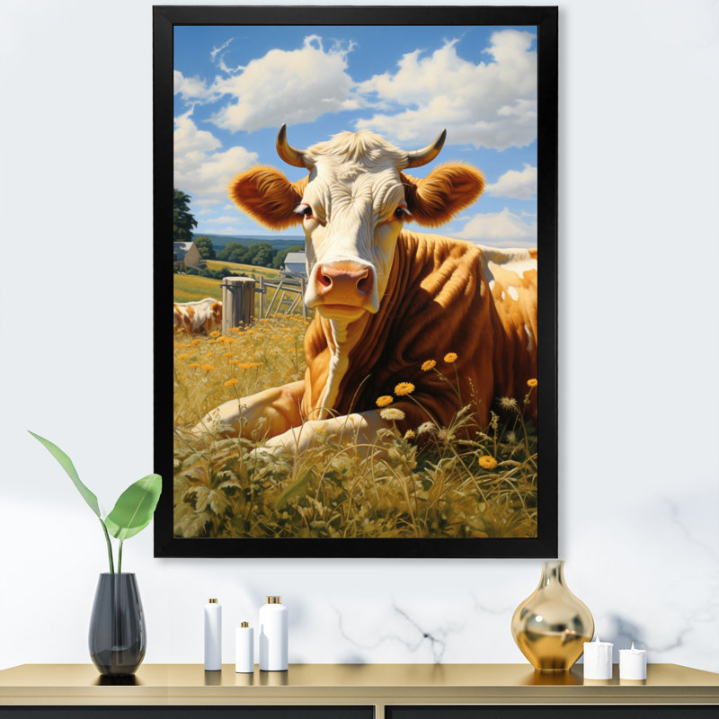 Vache contente - impressions sur toile animaux, Cadre photo noir, H 40 po x l 30 po x P 1,5 po