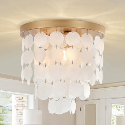 11.8" Capiz Shell Ceiling Light Fixtures, 3-Lights Gold Boho Flush Mount Ceiling Light For Bedroom, Dressing Room, Dining Room And Entryway