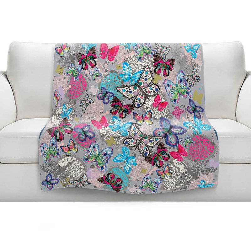 Couverture de sherpa gris doux papillons, l 51 po x L 60 po
