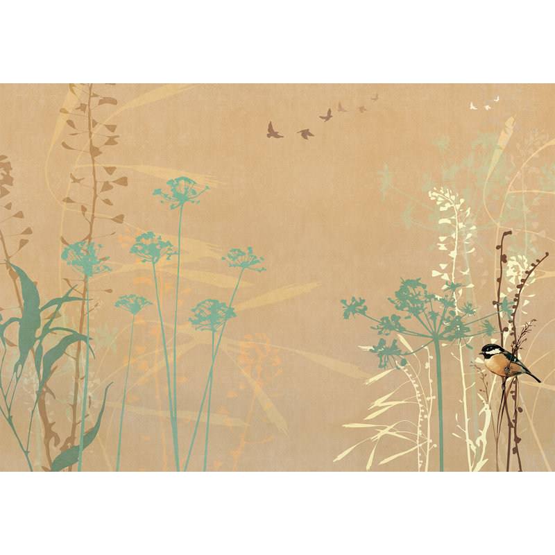 Papier peint floral - Oiseau dans le jardin, L 157 po x L 110 po