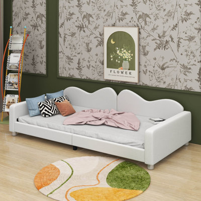 Upholstered Sherpa Fabric Bed With Cloud-Shaped Backrest by Lark Manor