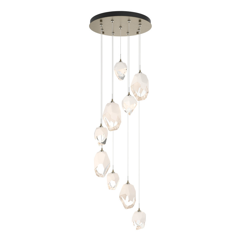 Chrysalis 9 - Light Cluster Geometric Pendant, White Polished Crystal, 15" - 80", Soft Gold