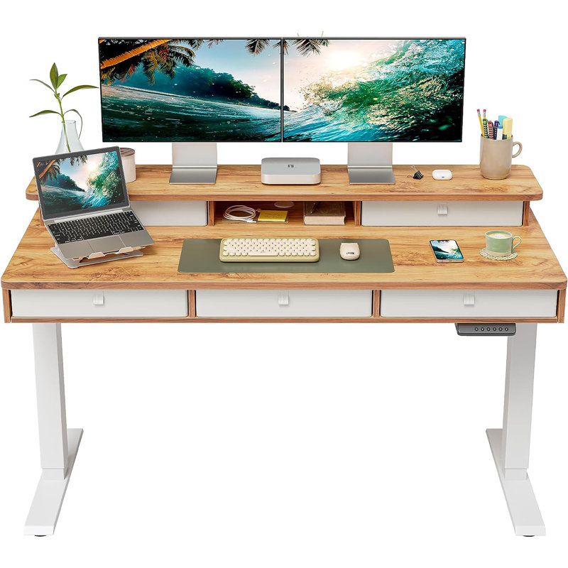 Schwenk Adjustable Height Steel Standing Desk, 47" H x 55" W x 24" D, White