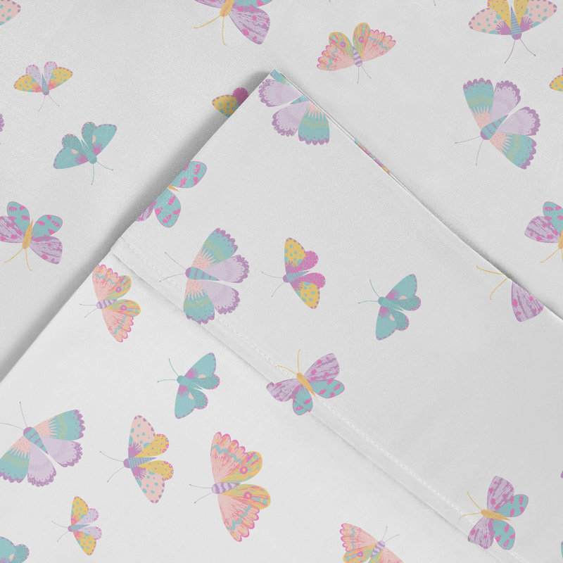Ensemble de draps en coton percale 3 pièces Pointehaven Butterfly Fairy, Ensemble literie pour lit simple