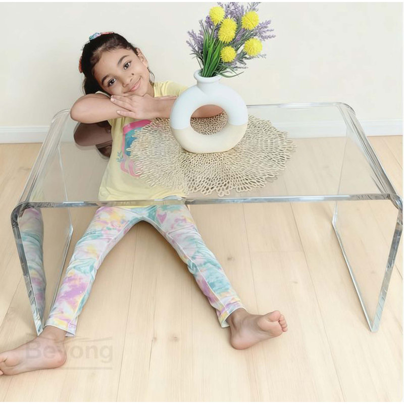 Coffee Table, 32" Long Rectangle Waterfall Coffee Table, Clear