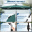Parasol de marché solaire 10 pi x 6,5 pi à DEL avec manivelle et inclinaison bidirectionnelle, bleu sarcelle-129352248