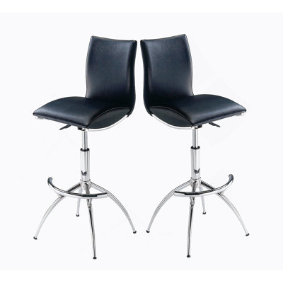 Tabouret de bar moderne en similicuir / hauteur réglable chromé de couleur noire