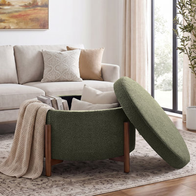 Repose-pieds rond avec rangement 31,7 "avec pieds en bois massif, repose-pieds multi-usage