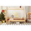 Charming Wooden Platform Bed With Stairs, Full Size, Natural Rustic Design