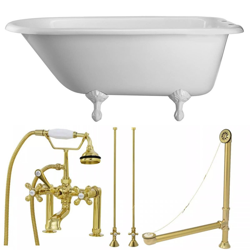 60.5'' x 30'' Soaking Bathtub with Faucet, White